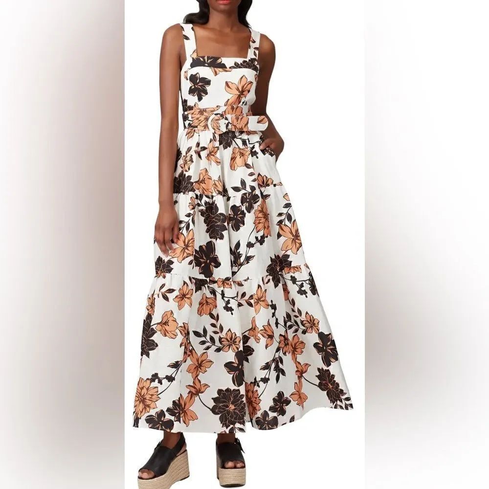 Nicholas Linen Tiered Floral Maxi Sun Dress Size 10